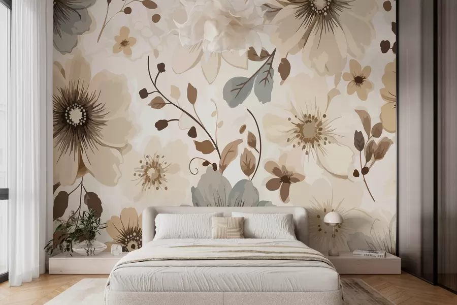 murales de pared Flores de color beige y marrón w01095