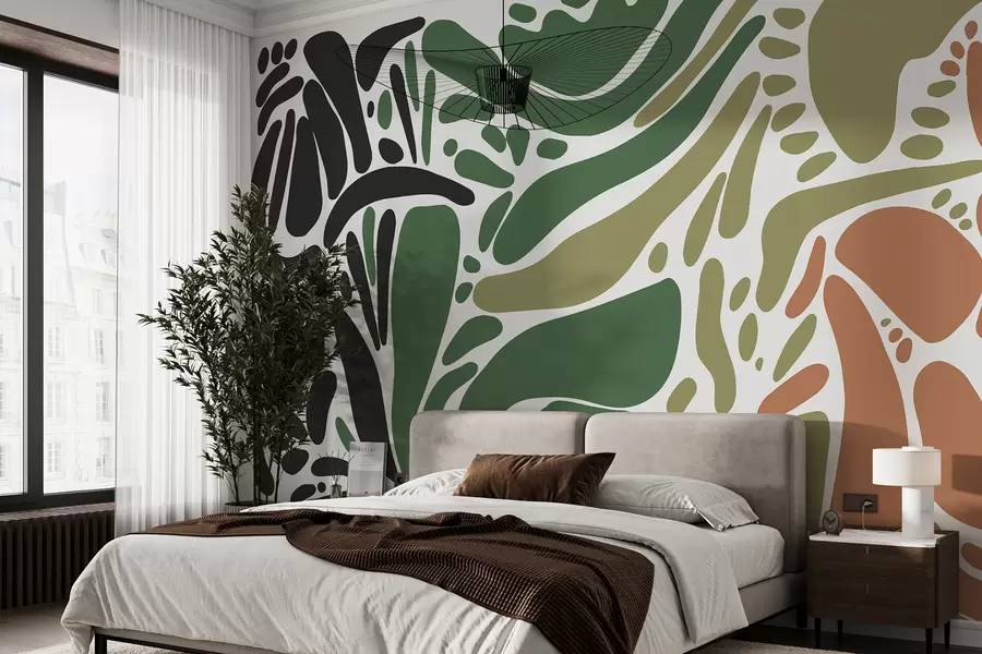 murales de pared Motivo geométrico abstracto, estilo tribal, colores naturales w01623v7