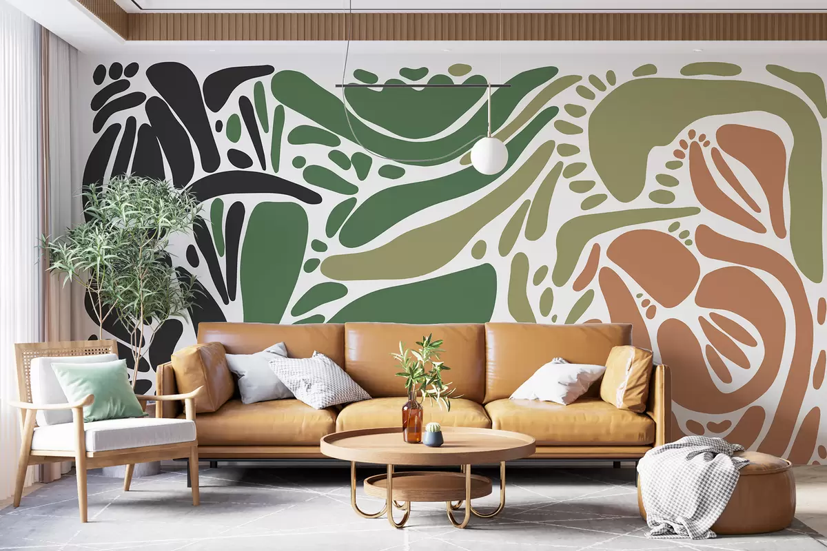 murales de pared Motivo geométrico abstracto, estilo tribal, colores naturales w01623v7