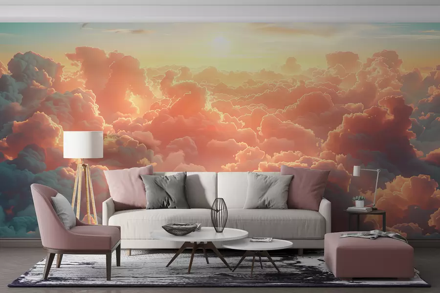 Murales de pared Cielo brillante con muchas nubes en el cielo en colores cálidos w01539 murales de pared Cielo brillante con muchas nubes en el cielo en colores cálidos w01539