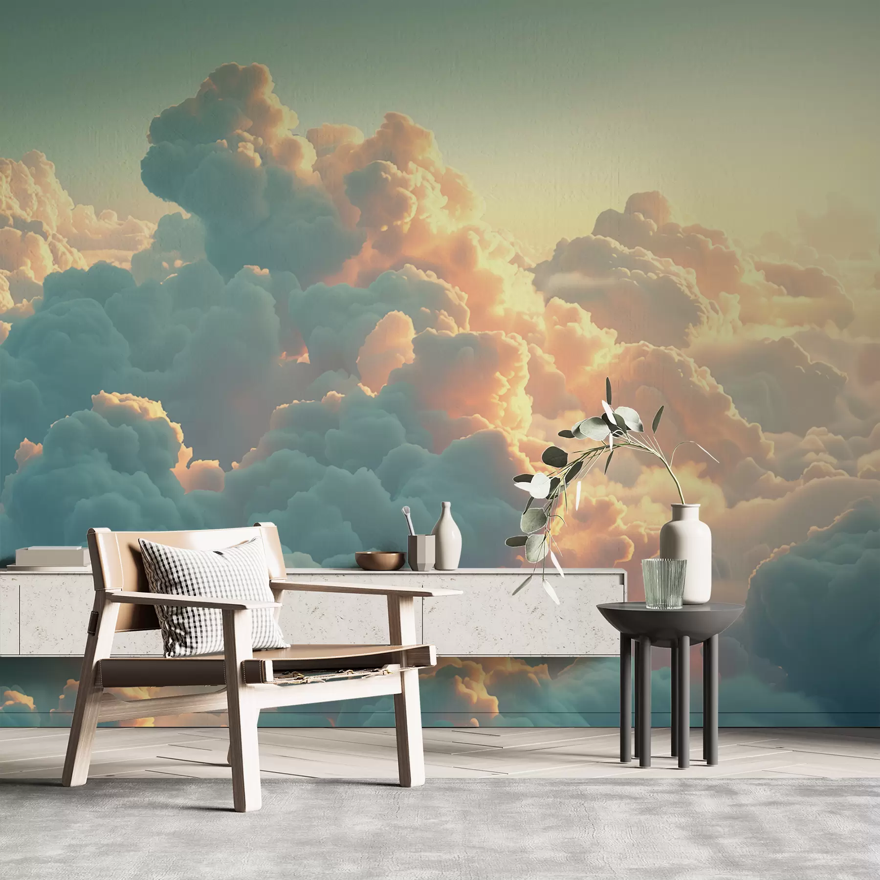 murales de pared Cielo brillante con muchas nubes de colores claros w01543