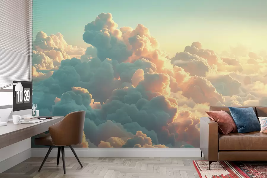 murales de pared Cielo brillante con muchas nubes de colores claros w01543