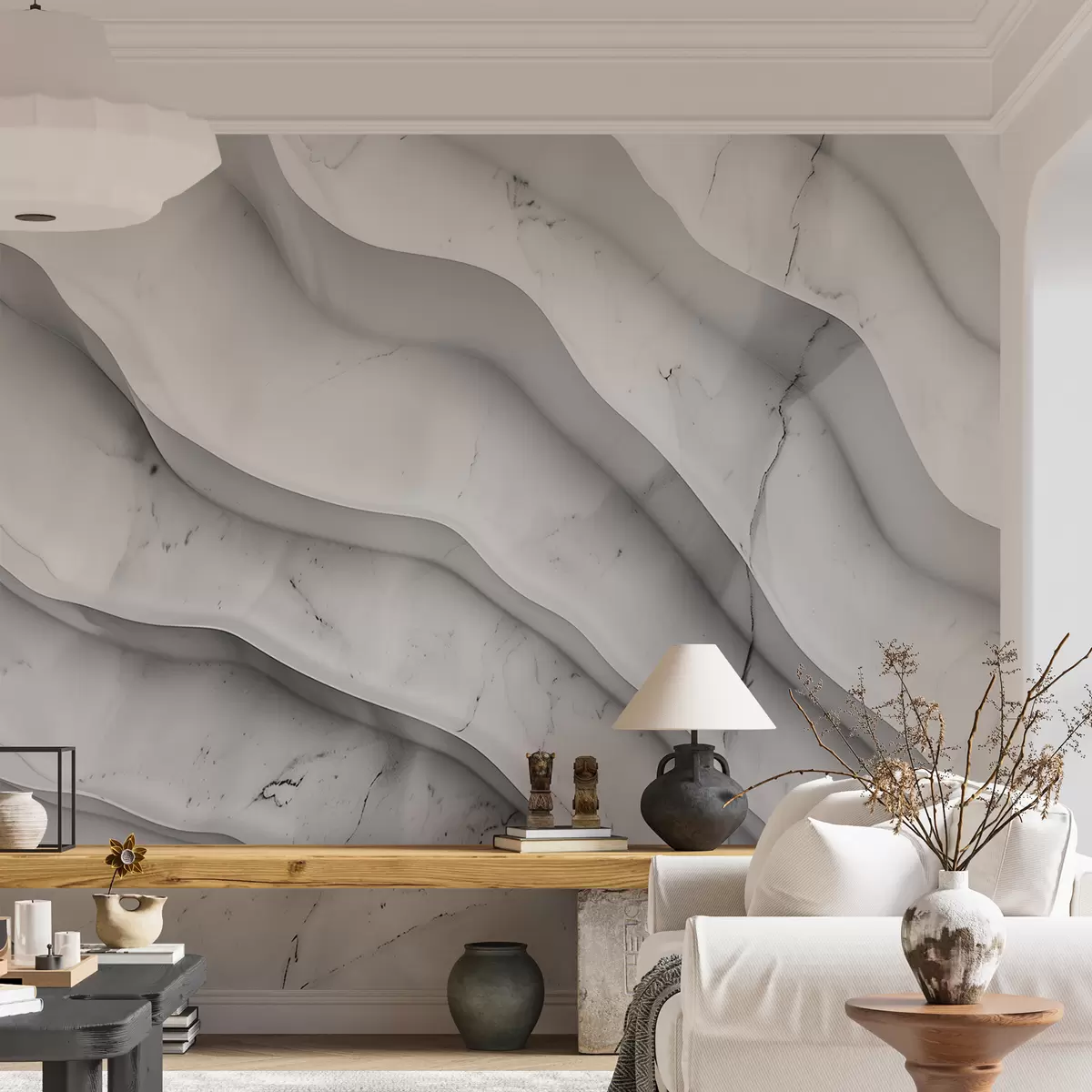Murales de pared Composición abstracta de texturas suaves y onduladas similares al mármol en tonos claros de blanco y gris w01588 murales de pared Composición abstracta de texturas suaves y onduladas similares al mármol en tonos claros de blanco y gris w01588