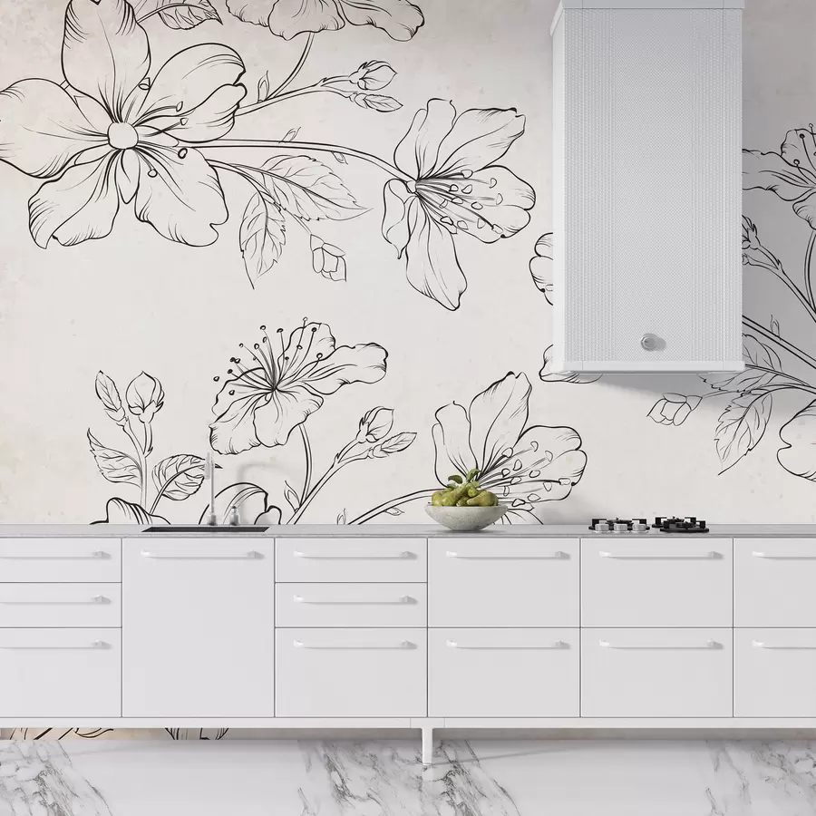 murales de pared Flores lineales, fondo antiguo w01673