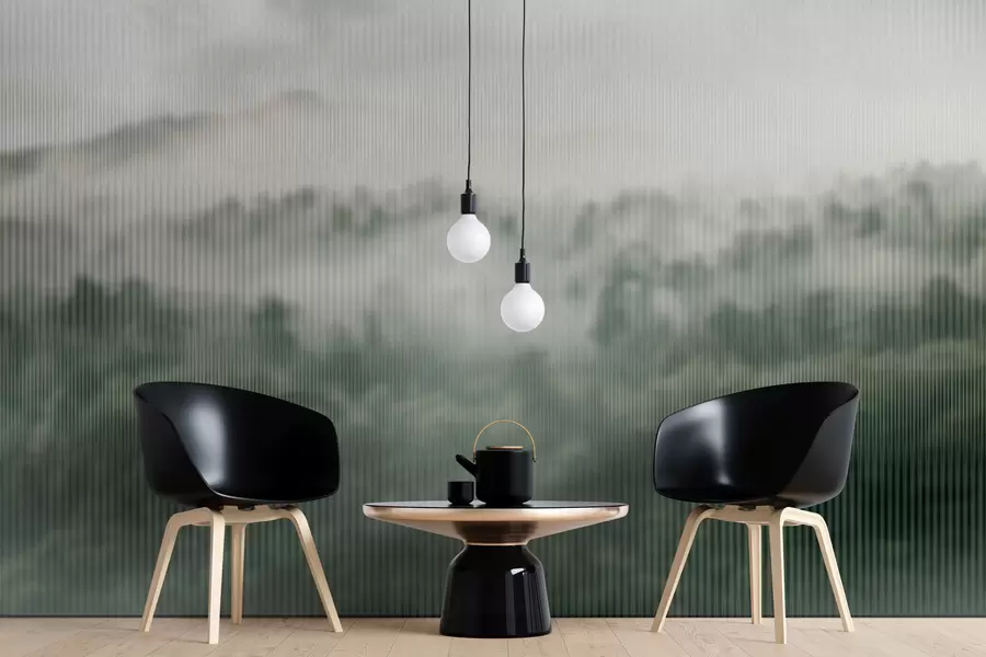 murales de pared bosque verde brumoso tras el cristal w01678