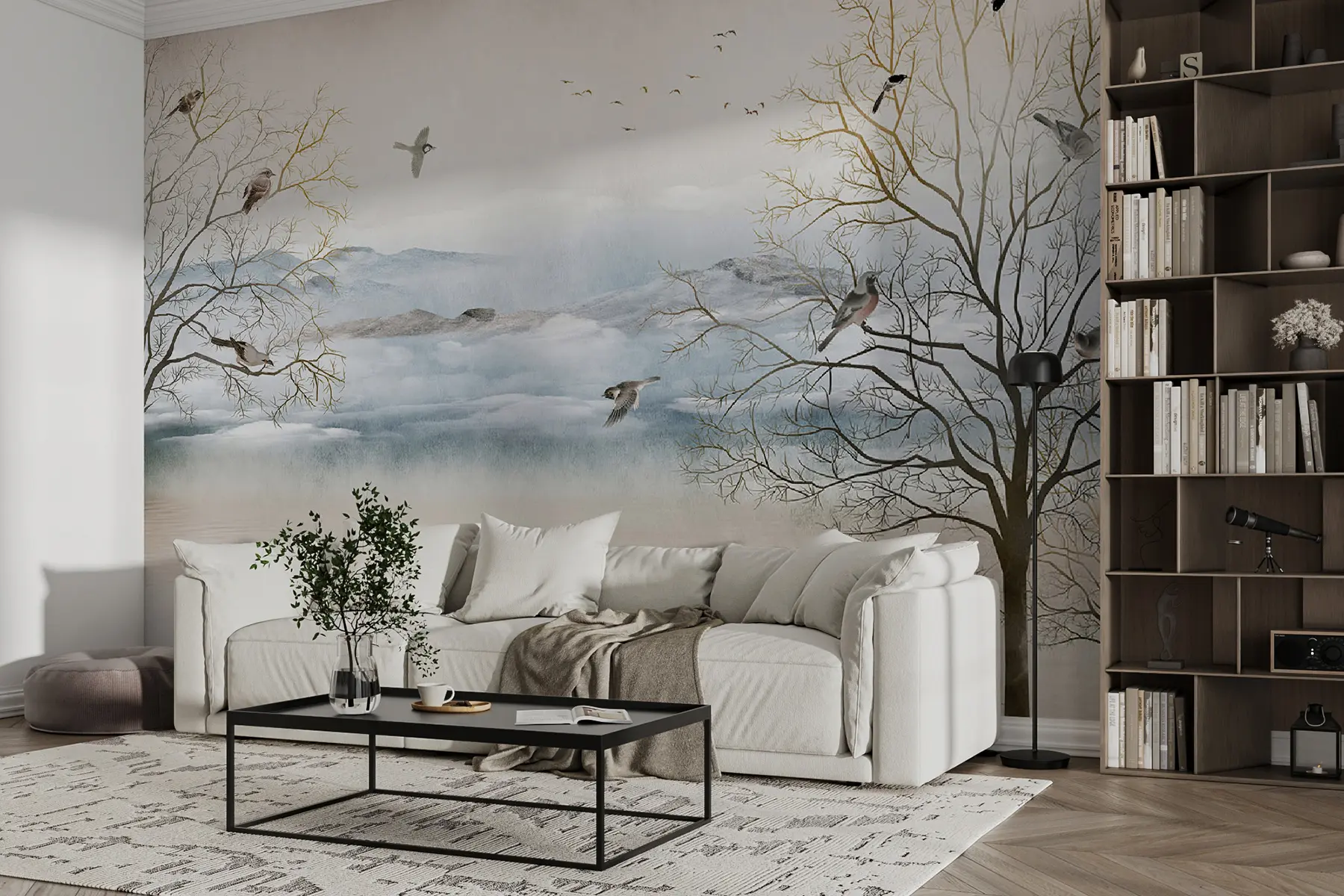 murales de pared Lago y montañas nubladas u34575