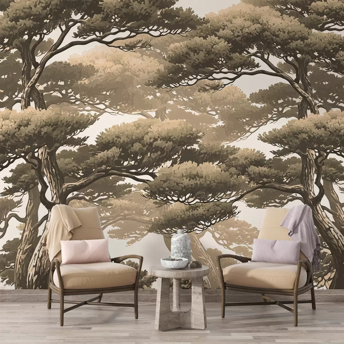 Murales de pared Árboles de estilo japonés, color beige w01755 murales de pared Árboles de estilo japonés, color beige w01755