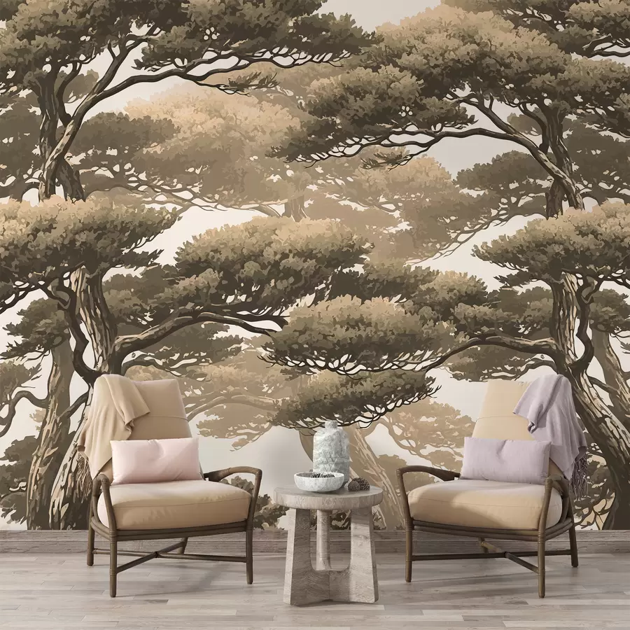 Murales de pared Árboles de estilo japonés, color beige w01755 murales de pared Árboles de estilo japonés, color beige w01755