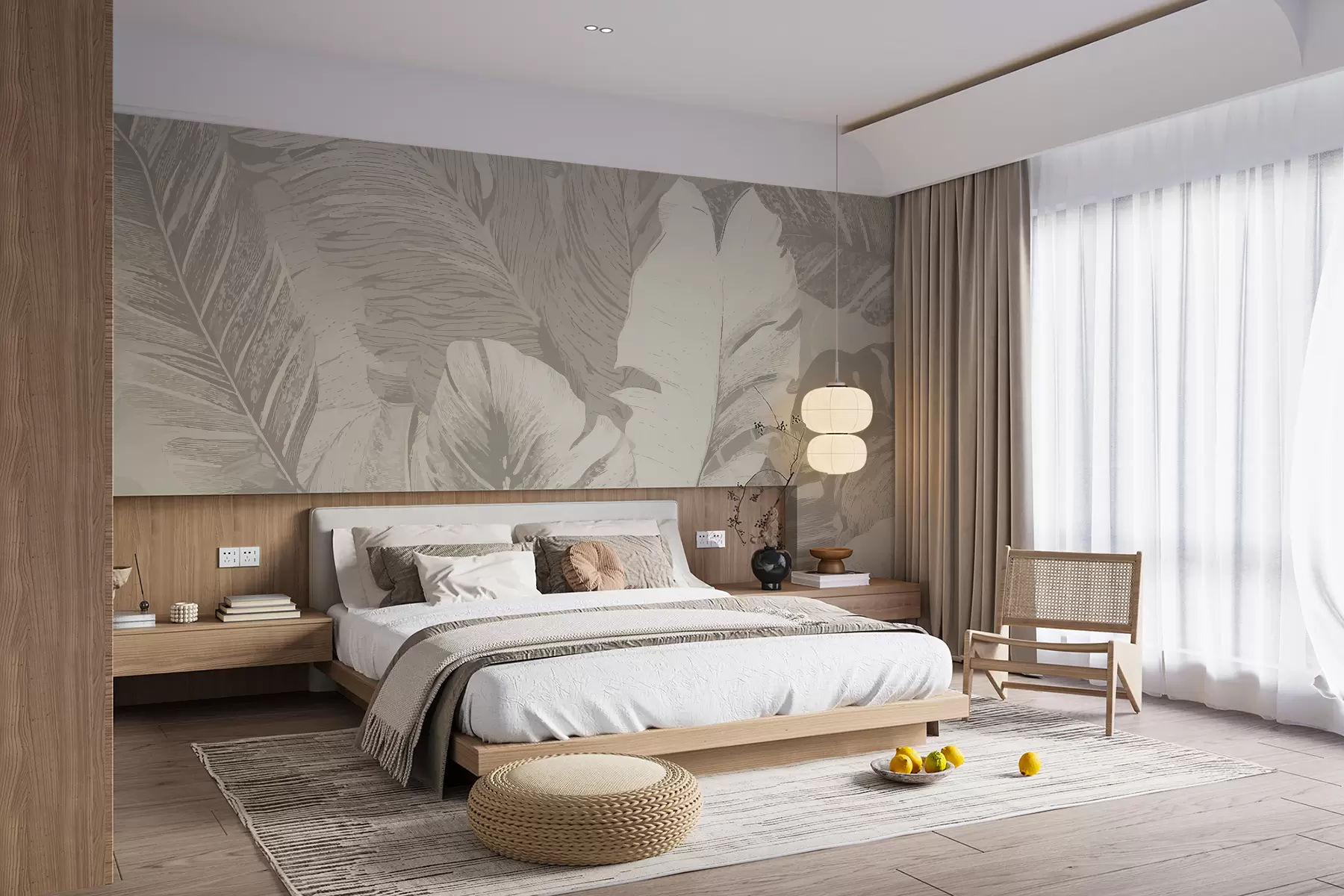 murales de pared Grandes hojas de palmera en colores pastel w01761