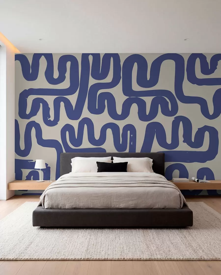 murales de pared Líneas sinuosas en azul w01686