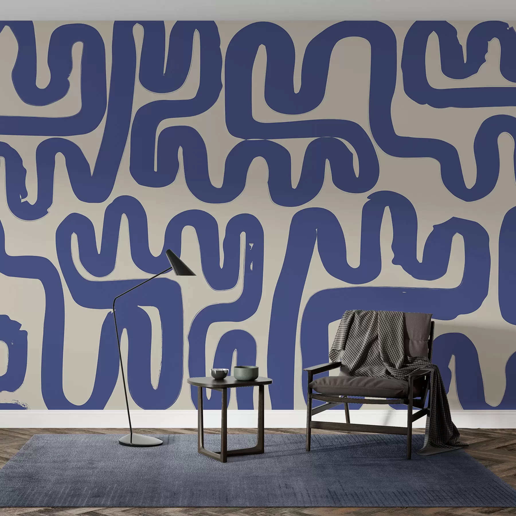 murales de pared Líneas de bobinado azules w01686