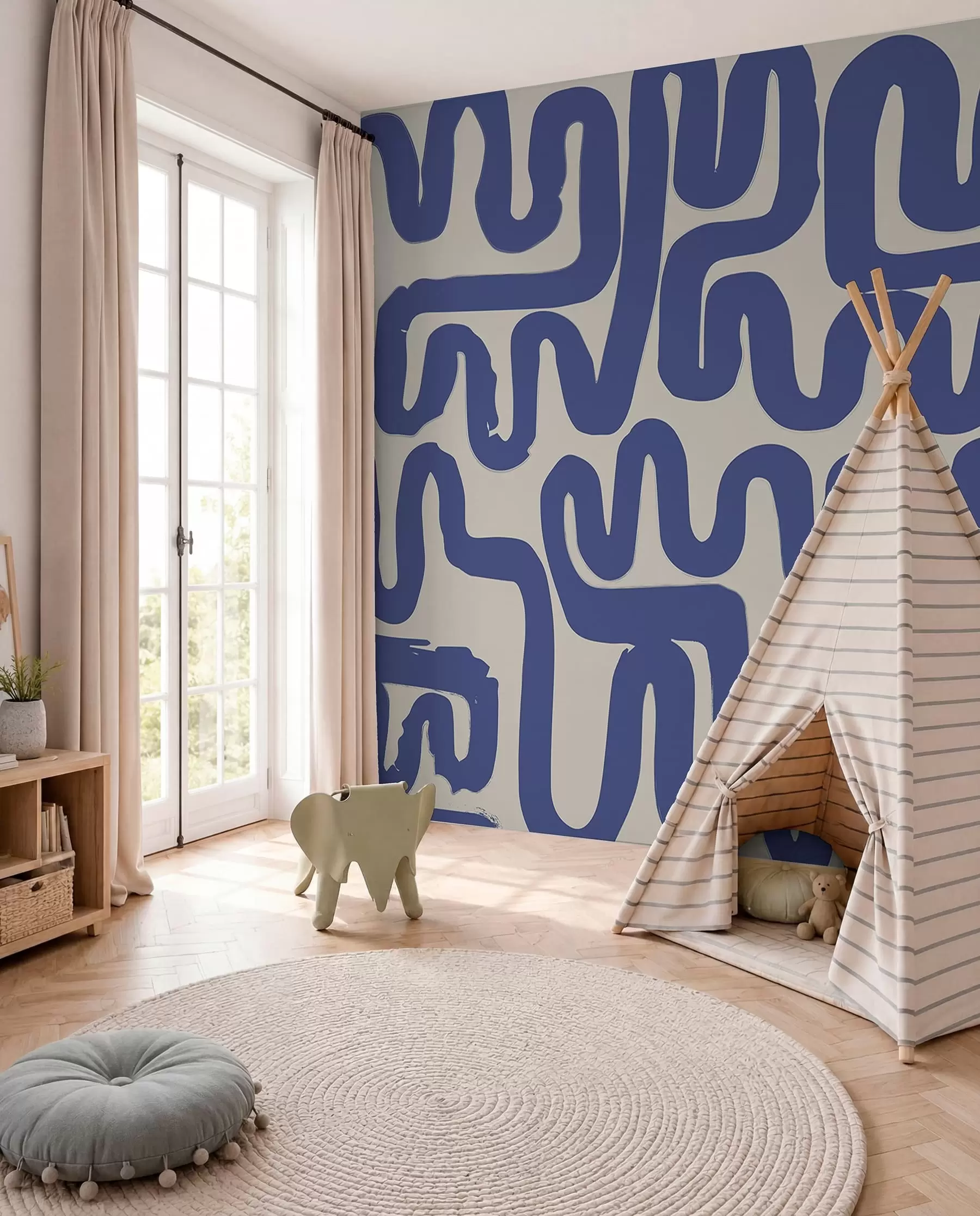 murales de pared Líneas sinuosas en azul w01686
