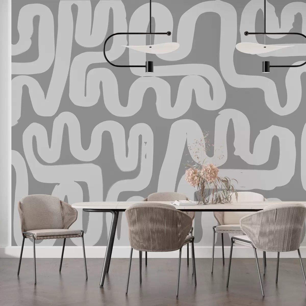 murales de pared Líneas sinuosas en gris w01686v2