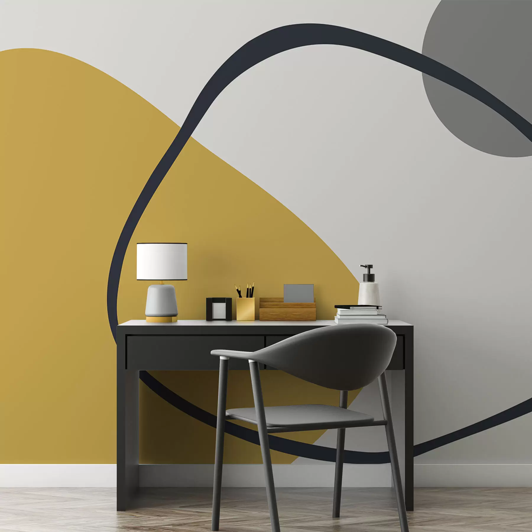 Murales de pared Formas geométricas amarillas y grises sobre fondo claro w01687 murales de pared Formas geométricas amarillas y grises sobre fondo claro w01687