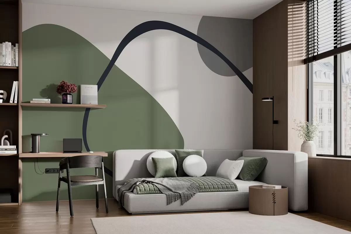 murales de pared Formas geométricas verdes y grises sobre fondo claro w01687v1