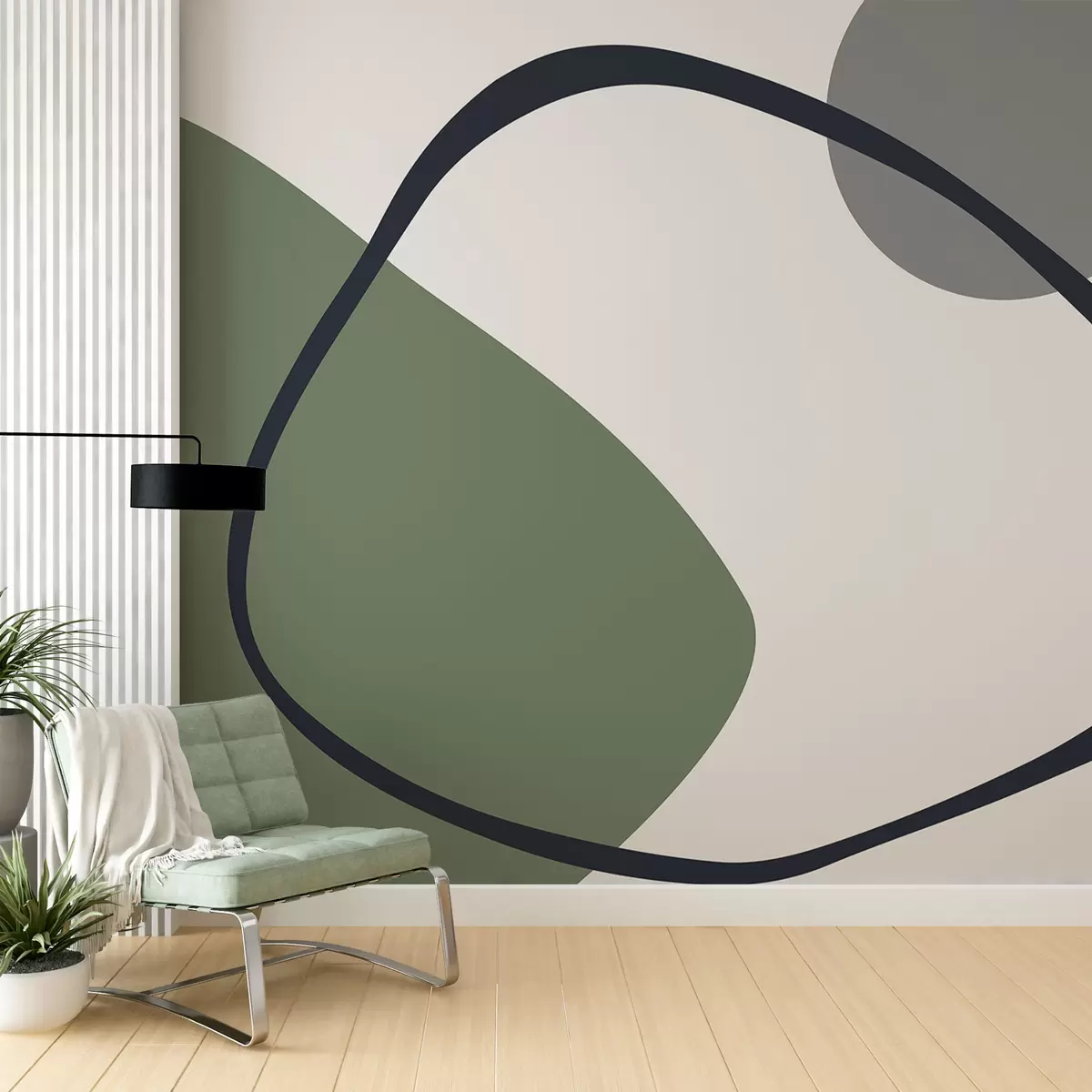 murales de pared Formas geométricas verdes y grises sobre fondo claro w01687v1