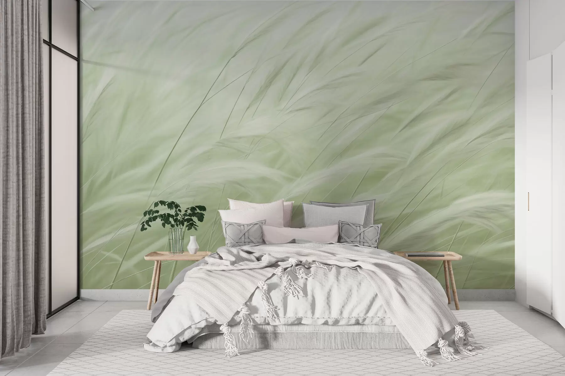 murales de pared Espigas verdes de gramíneas w01719v2