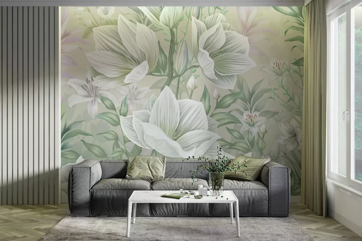 murales de pared Hermosas flores grandes con lirios w01751