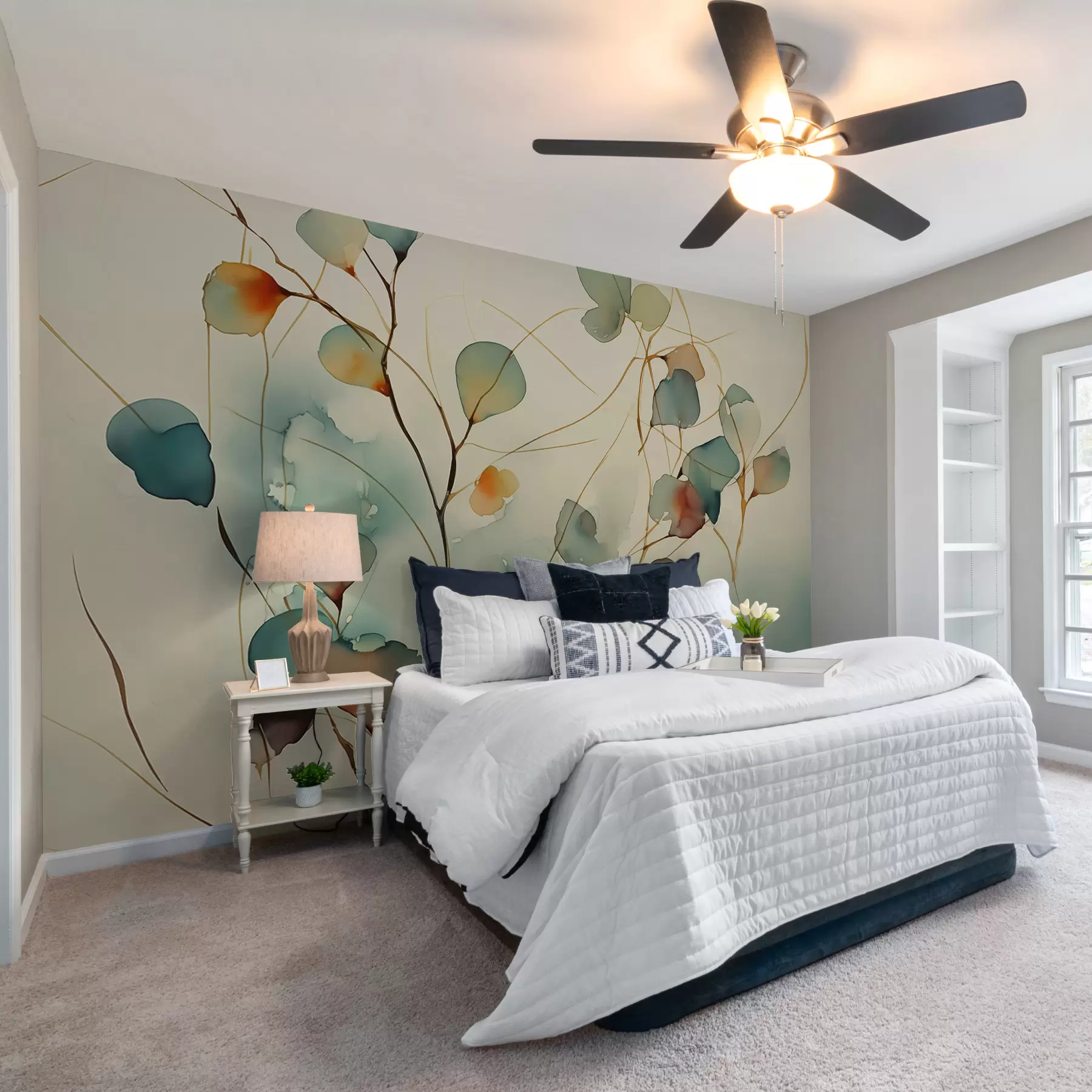 murales de pared Abstracto ramas con hojas borrosas acuarela húmeda w01779