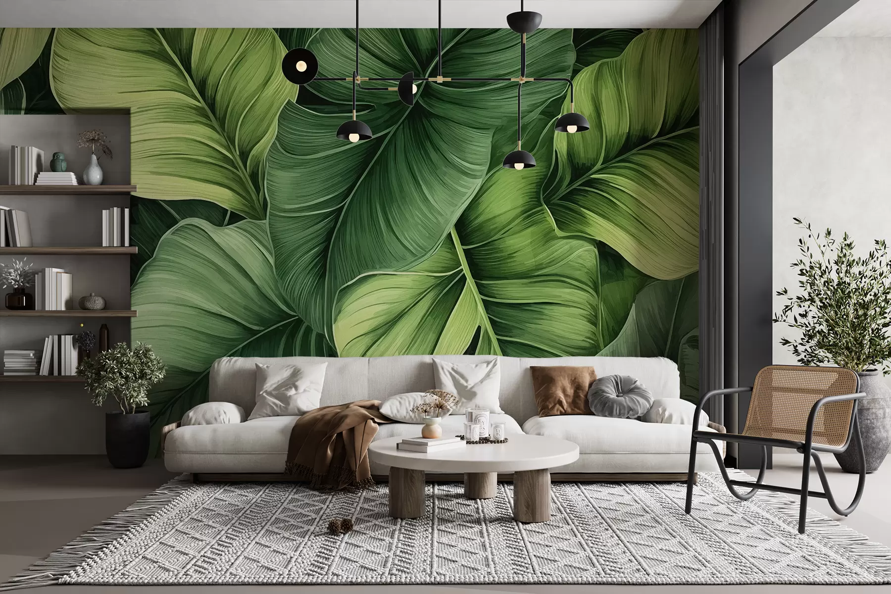 murales de pared Acuarela de grandes hojas verdes tropicales w01782