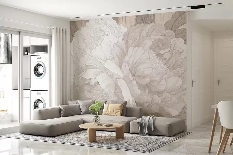 Murales de pared Grandes flores de peonía texturizadas en tonos beige w01141 murales de pared Grandes flores de peonía texturizadas en tonos beige w01141