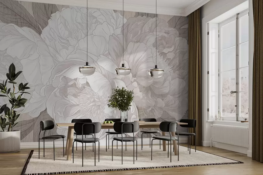 Murales de pared Grandes flores de peonía texturizadas en tonos beige w01141 murales de pared Grandes flores de peonía texturizadas en tonos beige w01141
