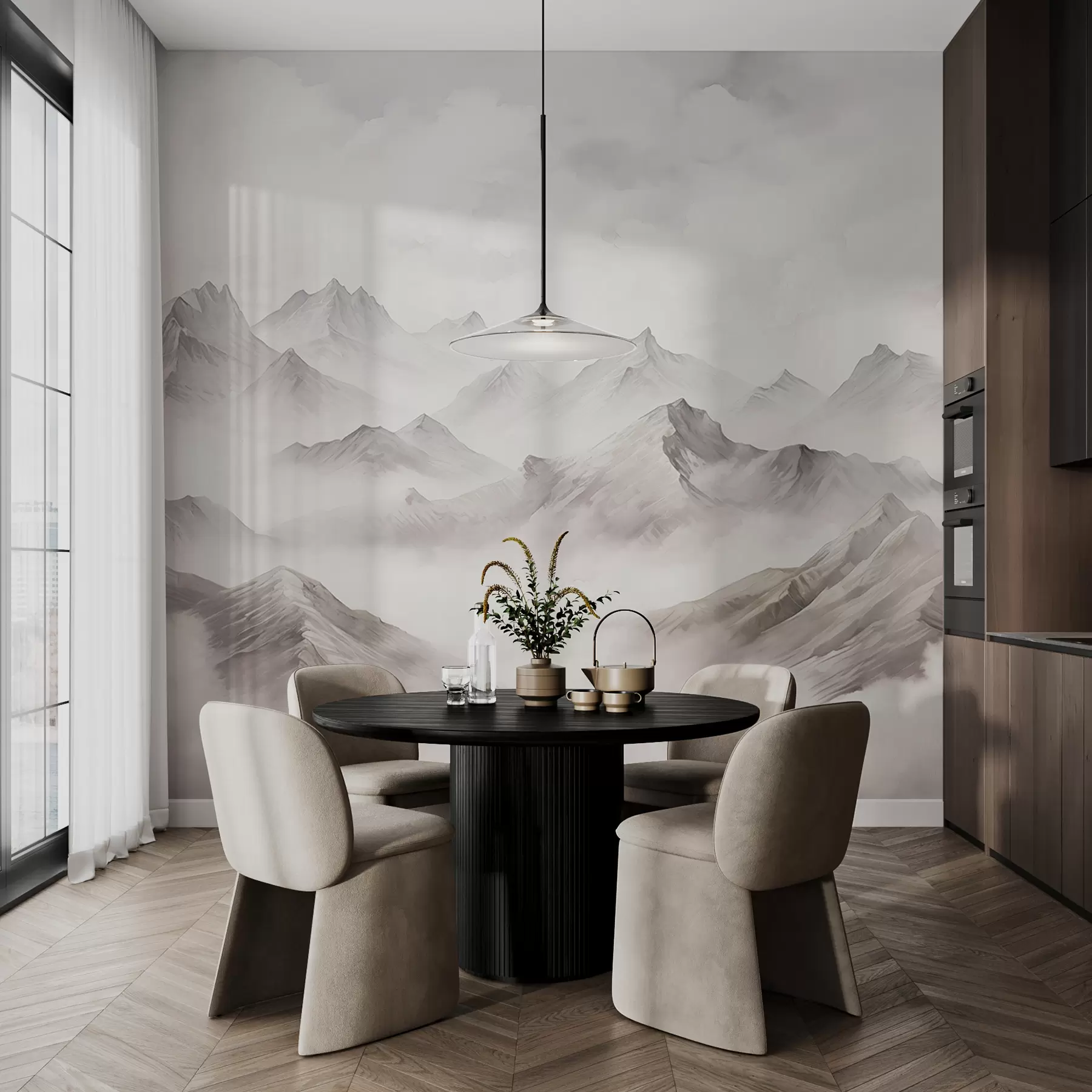 murales de pared Cumbres en bruma plateada w01790v1
