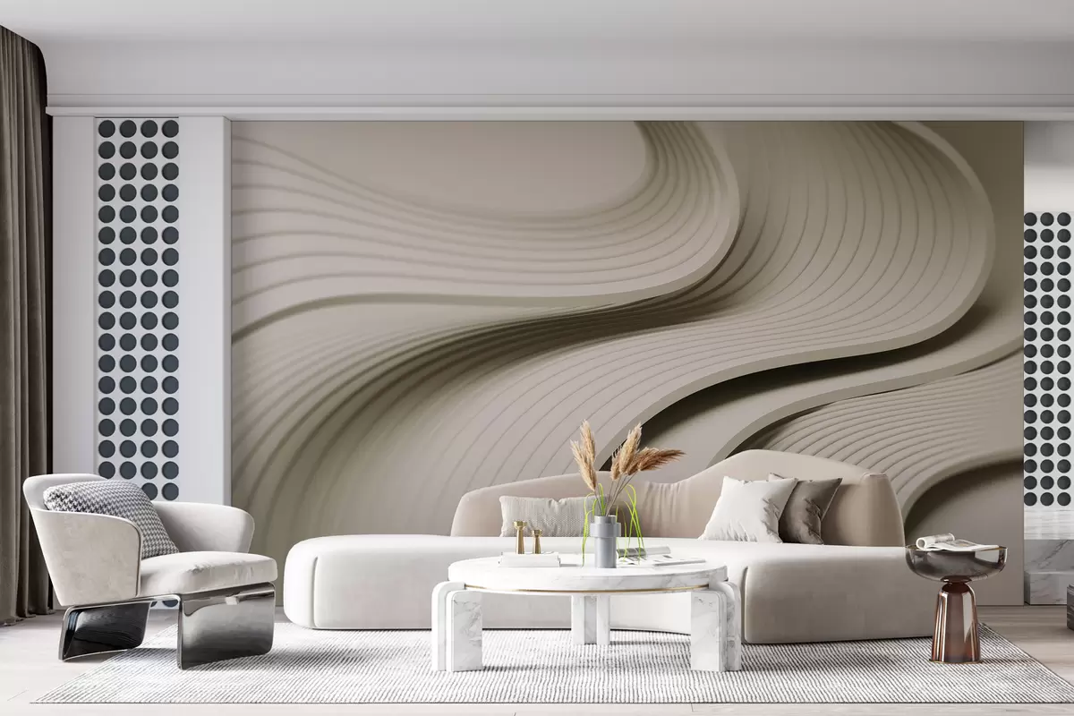 Murales de pared Elegantes ondas voluminosas en estilo 3D en tonos beige w01147v2 murales de pared Elegantes ondas voluminosas en estilo 3D en tonos beige w01147v2