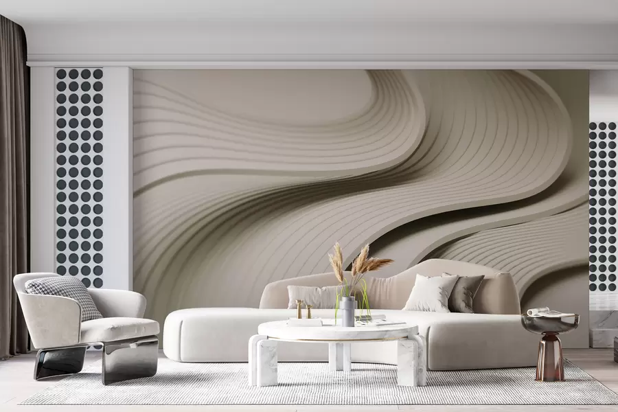 Murales de pared Elegantes ondas voluminosas en estilo 3D en tonos beige w01147v2 murales de pared Elegantes ondas voluminosas en estilo 3D en tonos beige w01147v2
