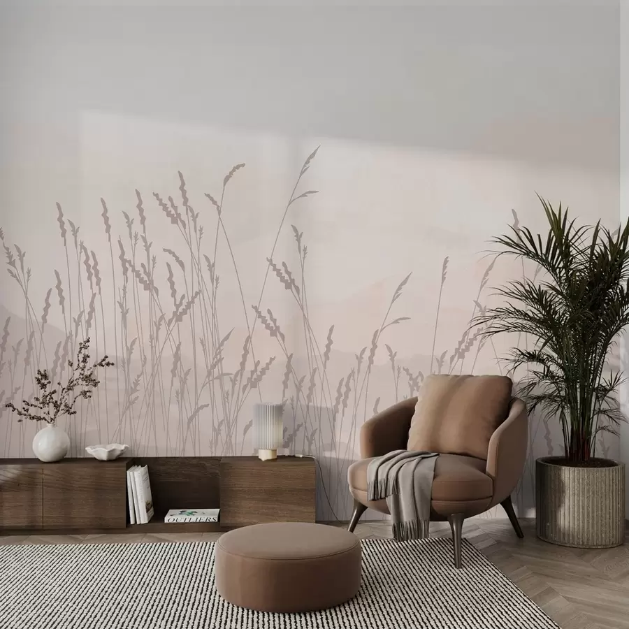 Murales de pared Montañas rosa pálido,beige,hierba beige oscuro,rosa w01811 murales de pared Montañas rosa pálido,beige,hierba beige oscuro,rosa w01811