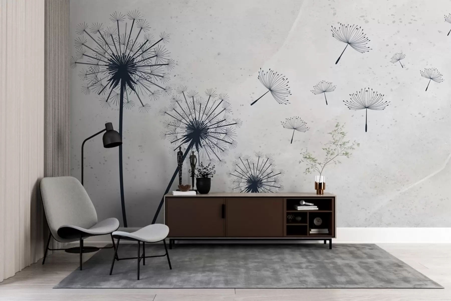 murales de pared Diente de león azul sobre fondo beige con textura w01812