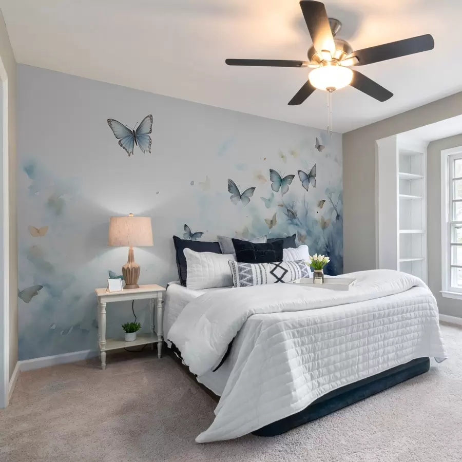 murales de pared Mariposas sobre fondo de manchas azules acuarela mojada w01861