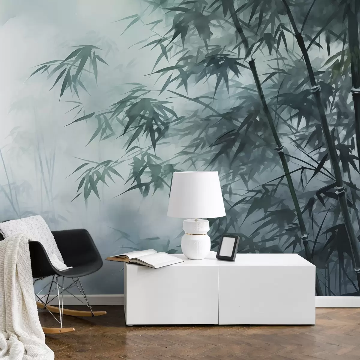 Murales de pared Tallos de bambú sobre fondo de niebla oscura acuarela húmeda w01863 murales de pared Tallos de bambú sobre fondo de niebla oscura acuarela húmeda w01863