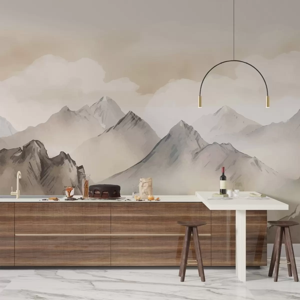 Murales de pared Montañas serenas en suaves tonos de acuarela w01877 murales de pared Montañas serenas en suaves tonos de acuarela w01877