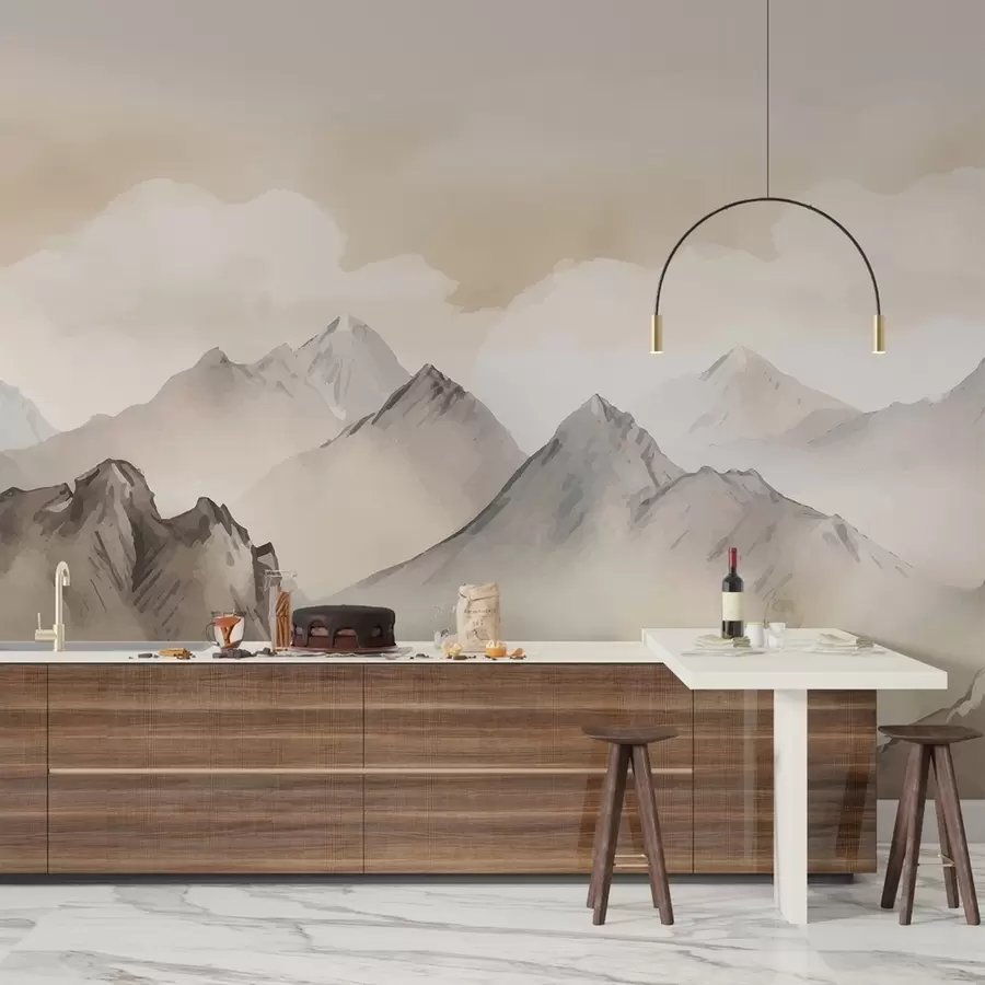 Murales de pared Montañas serenas en suaves tonos de acuarela w01877 murales de pared Montañas serenas en suaves tonos de acuarela w01877
