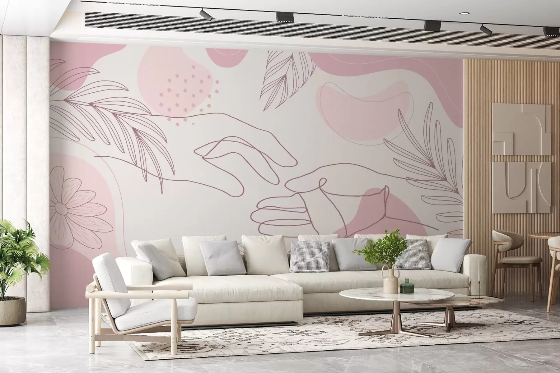 murales de pared Vector, manos lineales, manchas, color rosa w08353v1