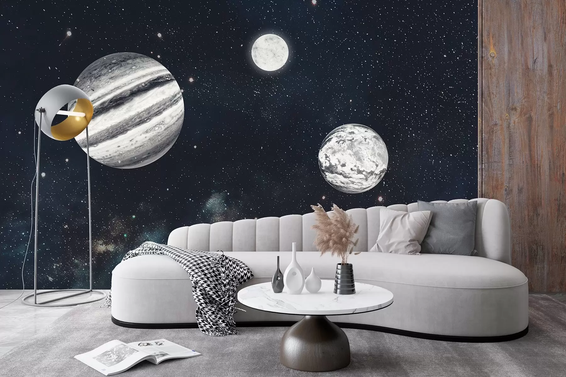 murales de pared Espacio cósmico con estrellas y plantas w01799