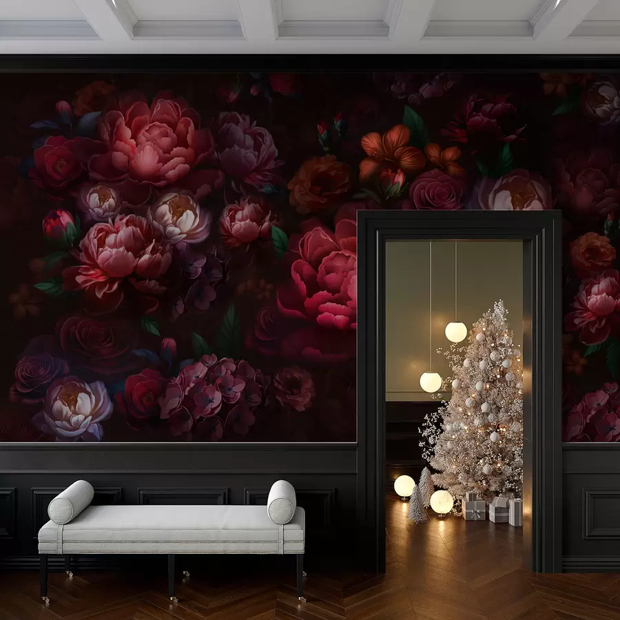 murales de pared Flores exquisitas sobre fondo oscuro w01794
