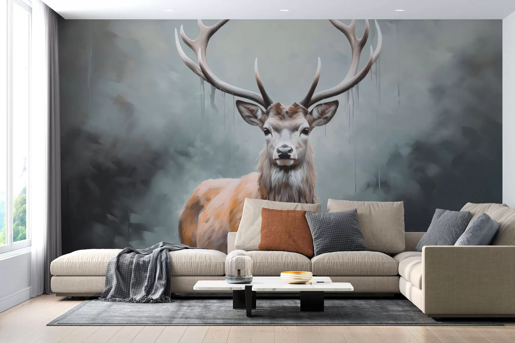 Murales de pared Elegante ciervo en la niebla w01796 murales de pared Elegante ciervo en la niebla w01796
