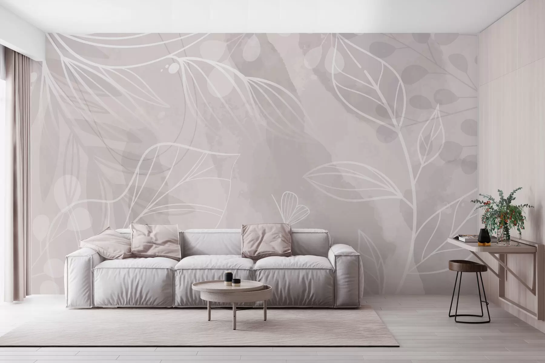 murales de pared Diseño lineal botánico w01829