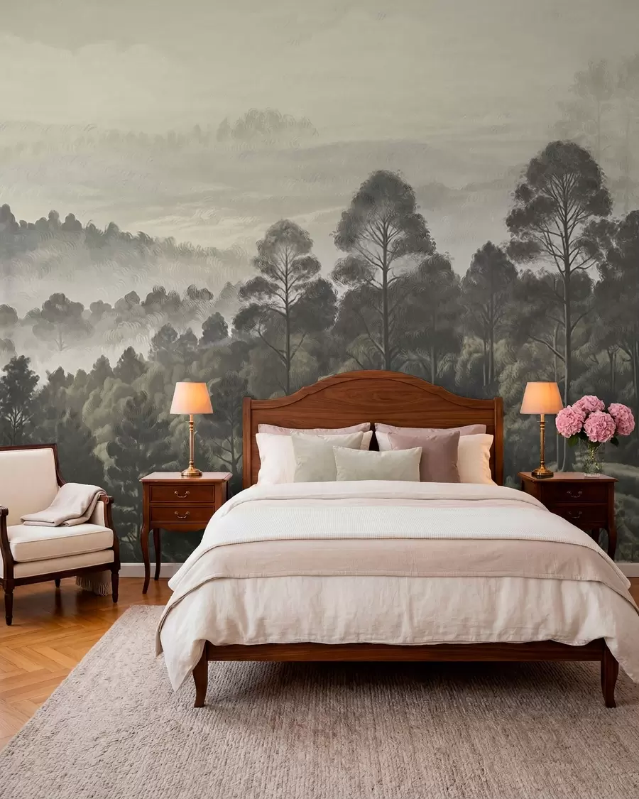 murales de pared Bosque denso y valle brumoso w01871
