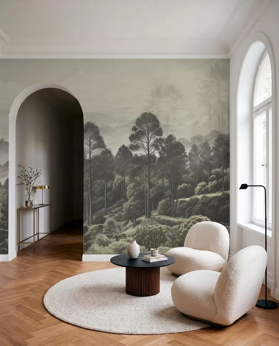 murales de pared Bosque denso y valle brumoso w01871