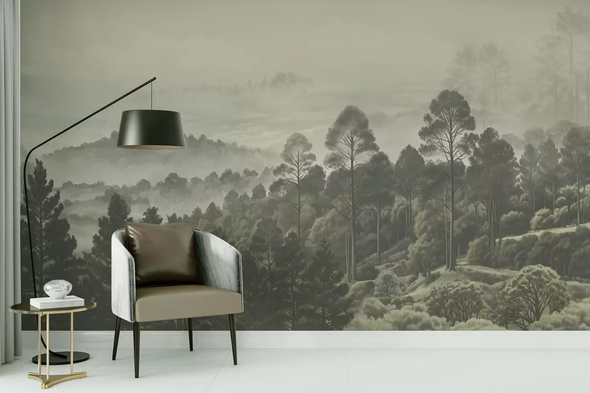 murales de pared Bosque denso y valle brumoso w01871