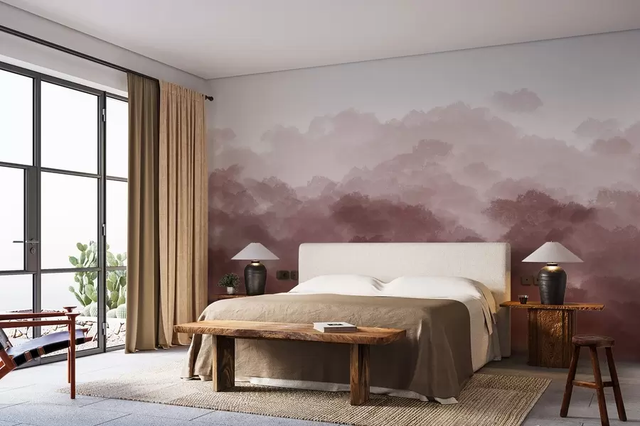 murales de pared Bosque en la niebla, paisajes de naturaleza, color beige w01880v2