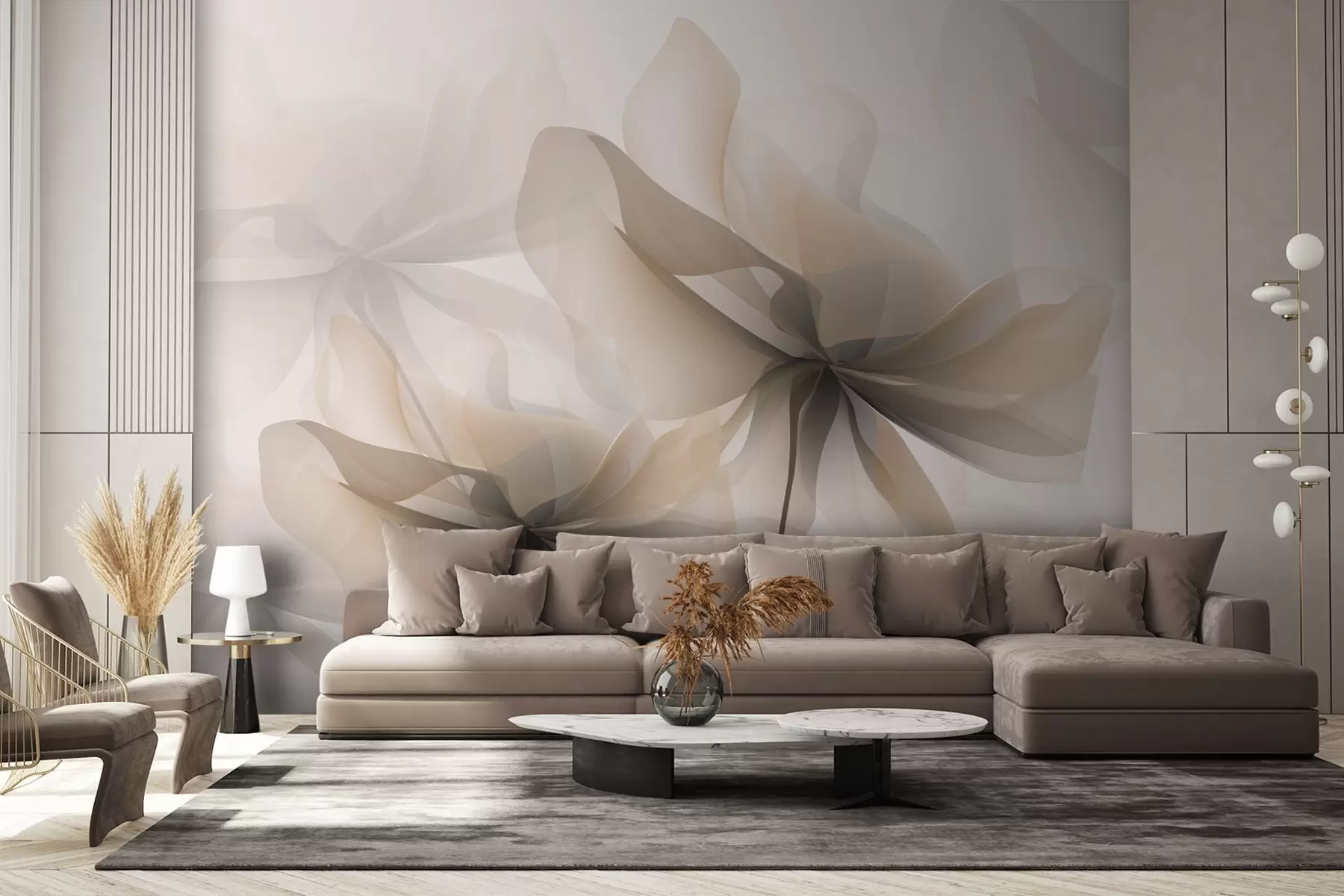 murales de pared Grandes flores translúcidas de color beige w01926v2