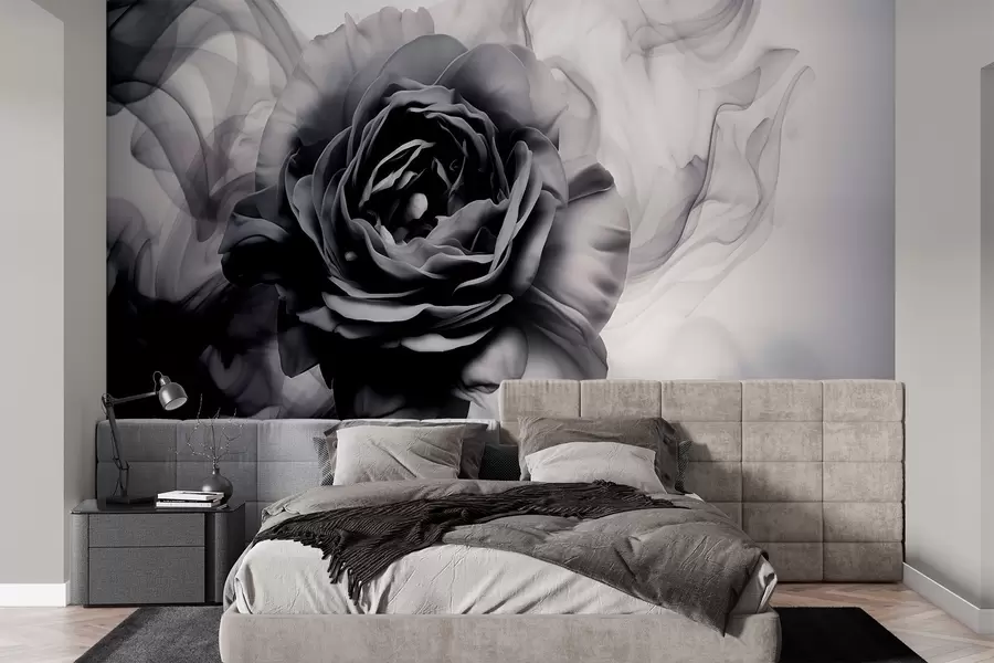murales de pared Rosa blanca y negra w01907