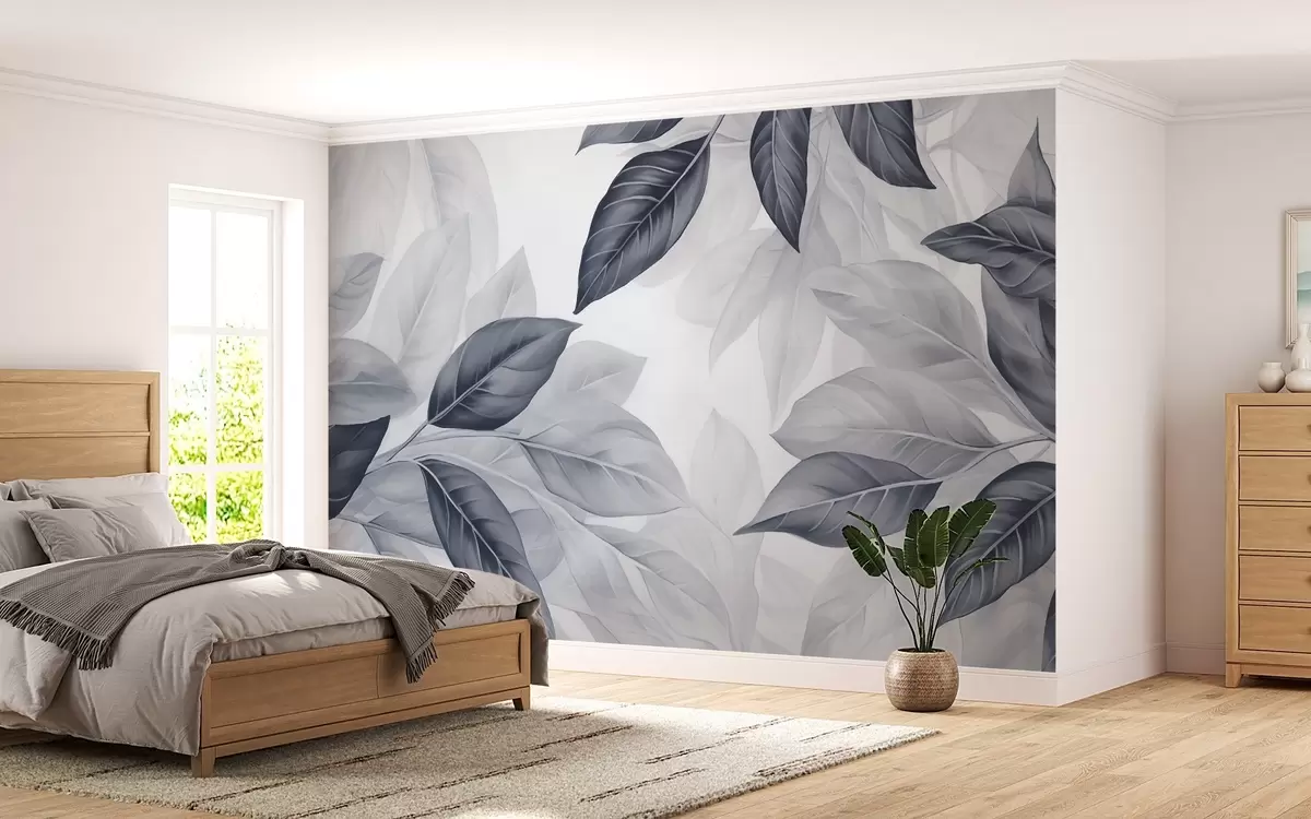 murales de pared Hojas en tonos grises w01908