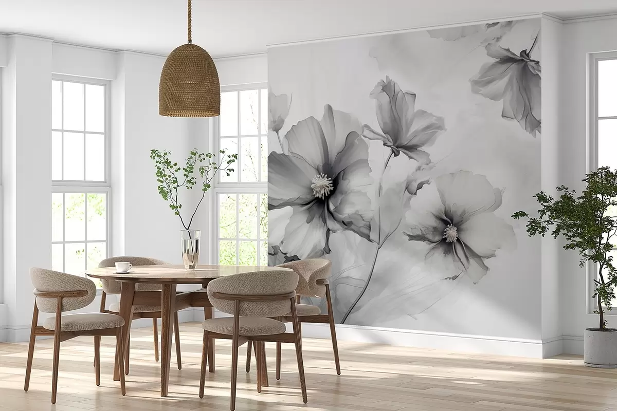 murales de pared Aireadas flores grises translúcidas que se disuelven en la luz de la mañana w01938