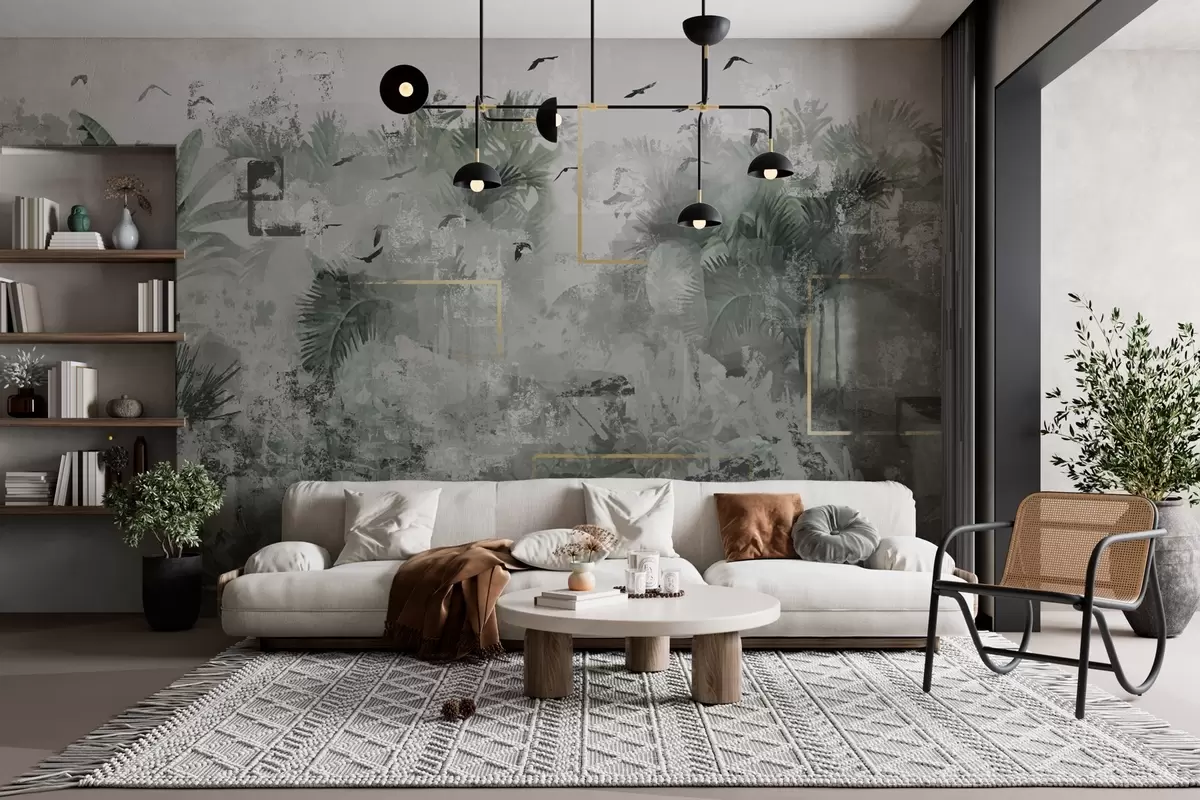 Murales de pared Silueta de selva tropical de estilo grunge w01917 murales de pared Silueta de selva tropical de estilo grunge w01917