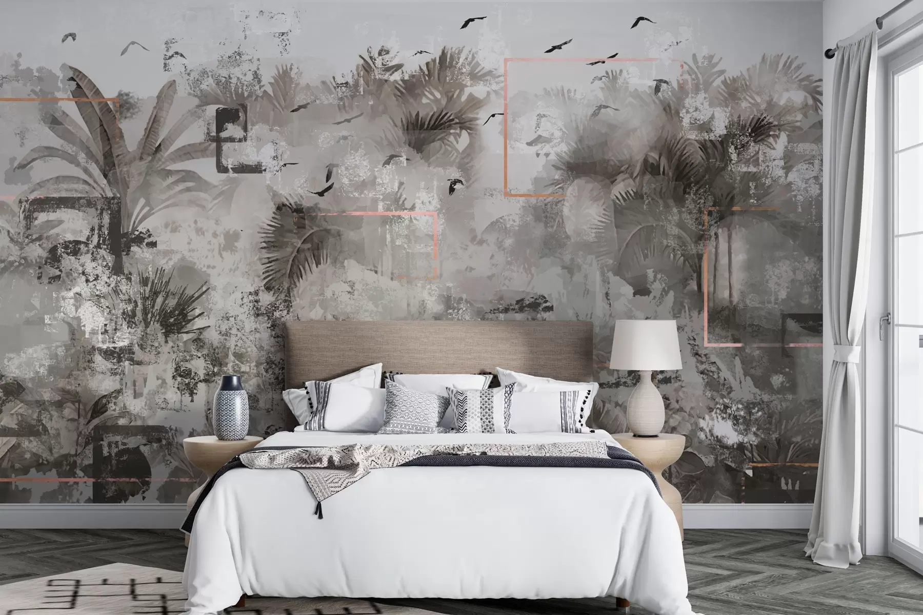 murales de pared Selva tropical de estilo grunge en color beige oscuro w01917v1
